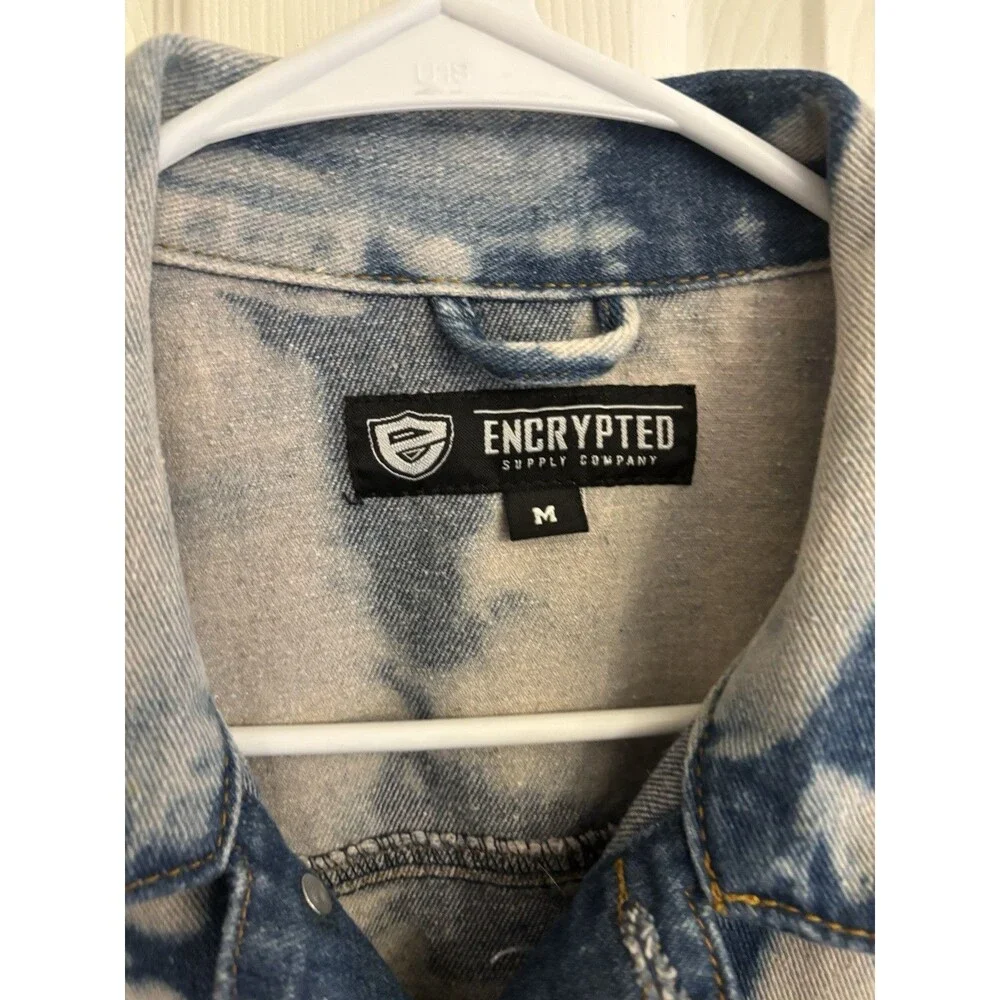 Encrypted Supply Co Tie Dye Denim Jacket Blue White Trucker Men’s M
